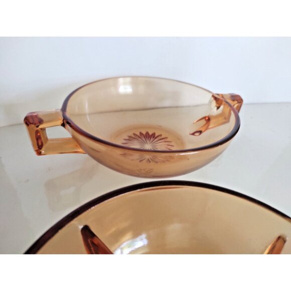 Vintage Amber Depression Glass Candy, Nut, Condiment Bowl set with End Handles - Picture 11 of 15